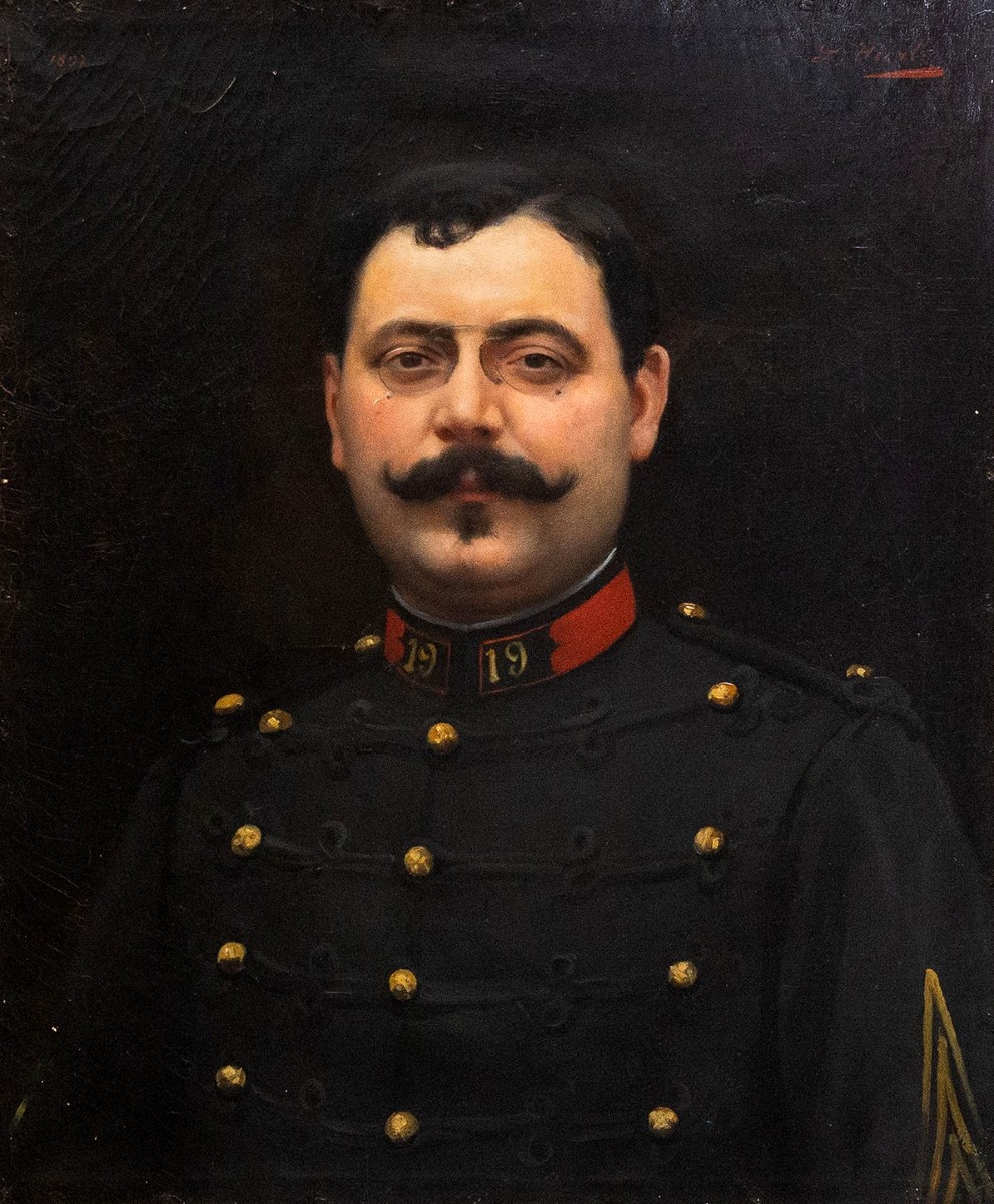 Louis Hierle, « Portrait d'un officier du 19e régiment », huile sur toile, signé, 1897