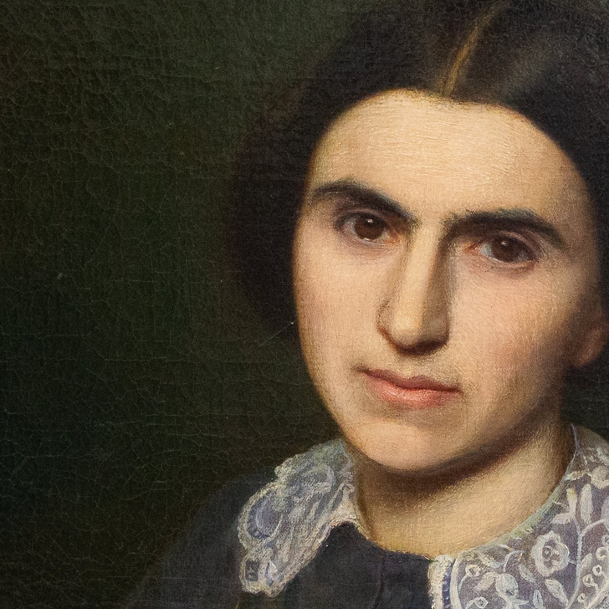 “portrait Of A Noble Lady,” Oil On Canvas, 19th Century-photo-3