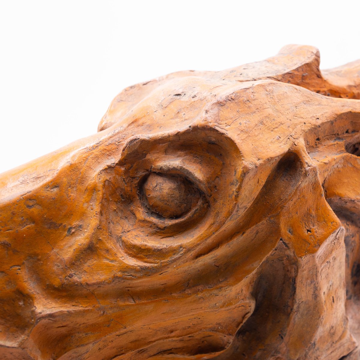 Sculpture, Tête de cheval en terre cuite, signée, époque XXe siècle-photo-2