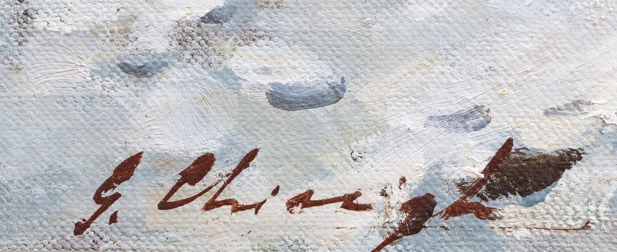 Chiacigh, « Paysage russe avec personnages et chevaux », huile sur toile, signée, milieu du XXe-photo-3