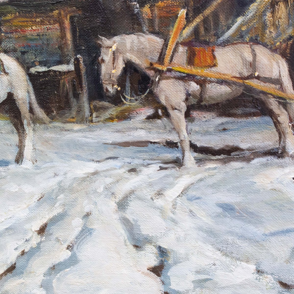 Chiacigh, « Paysage russe avec personnages et chevaux », huile sur toile, signée, milieu du XXe-photo-8