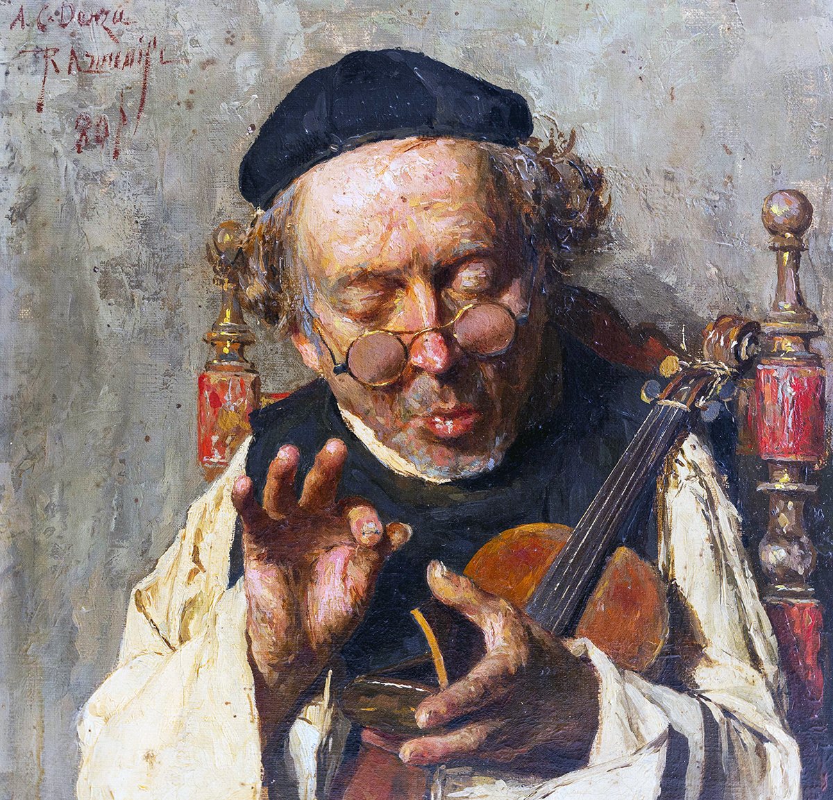 Ciro Denza, « Portrait de Luigi Denza », huile sur toile, signé, 1880-photo-2
