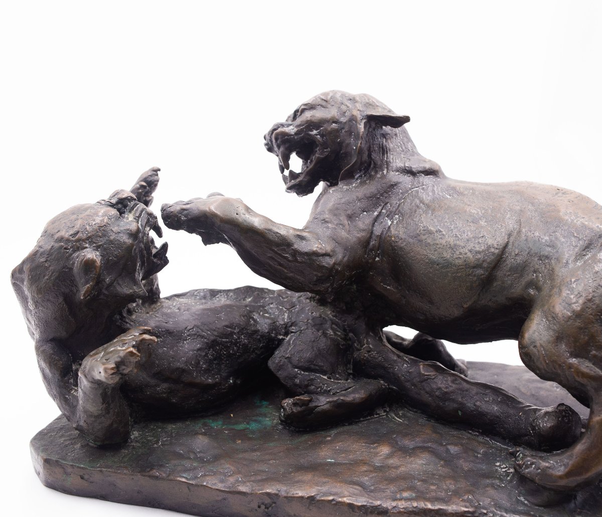 Antonio Ligabue, “animali In Lotta” (animals Fighting) Bronze Sculpture, 1940s-photo-4
