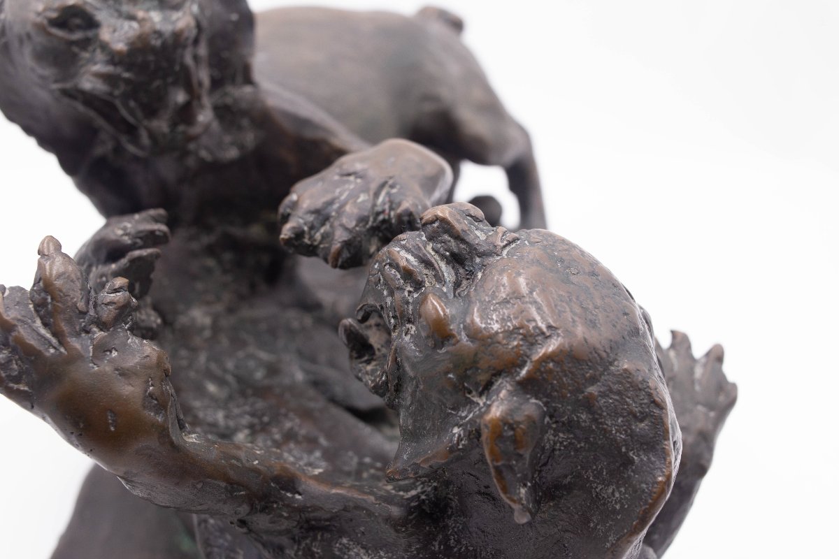 Antonio Ligabue, “animali In Lotta” (animals Fighting) Bronze Sculpture, 1940s-photo-7