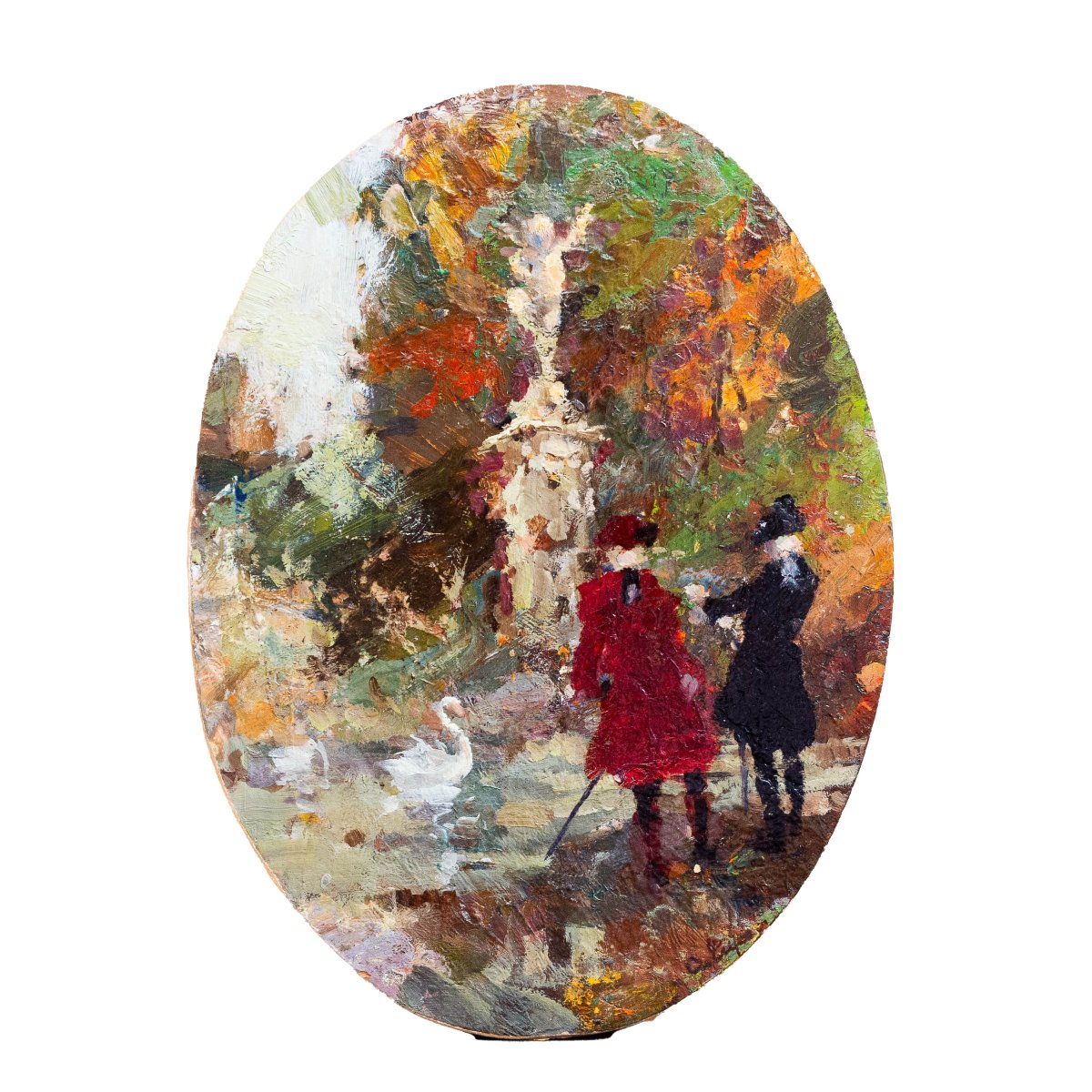 Alessandro Lupo, « Promenade dans le parc en automne », signé, époque 1900-photo-4