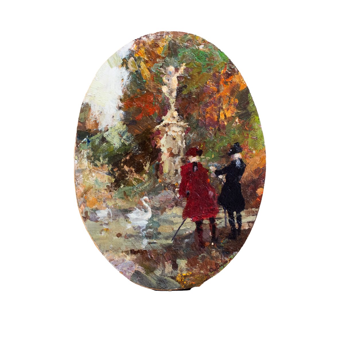 Alessandro Lupo, « Promenade dans le parc en automne », signé, époque 1900-photo-1