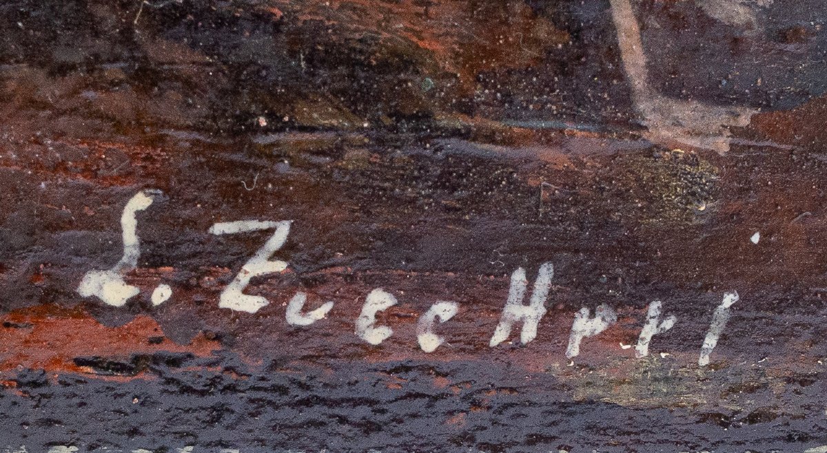 Luigi Zuccheri, « Laguna al crepuscolo » (Lagune au crépuscule), huile sur toile, XXe siècle-photo-3