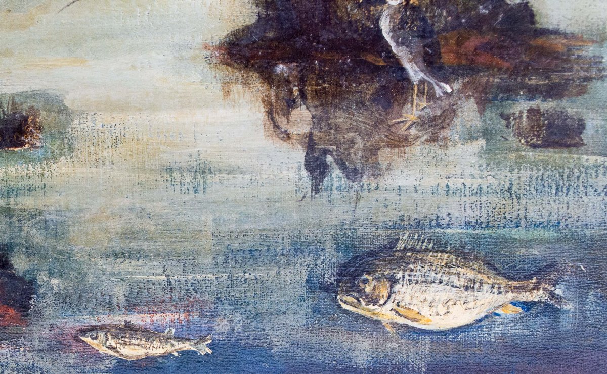 Luigi Zuccheri, « Laguna al crepuscolo » (Lagune au crépuscule), huile sur toile, XXe siècle-photo-6