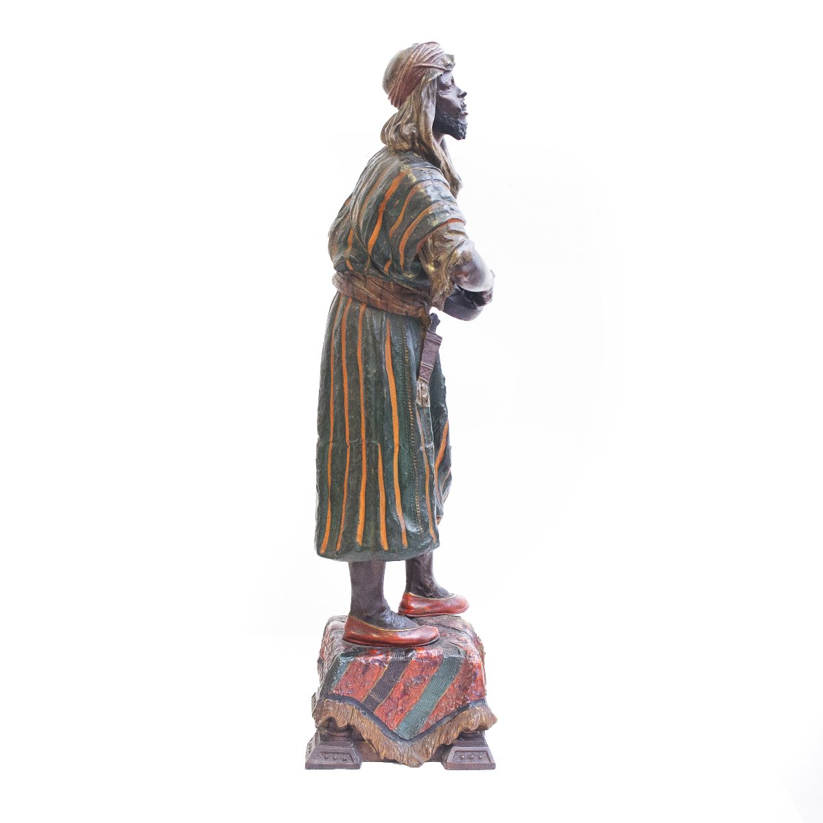 Sculpture en métal polychrome, « Musicien », XIXe siècle-photo-2