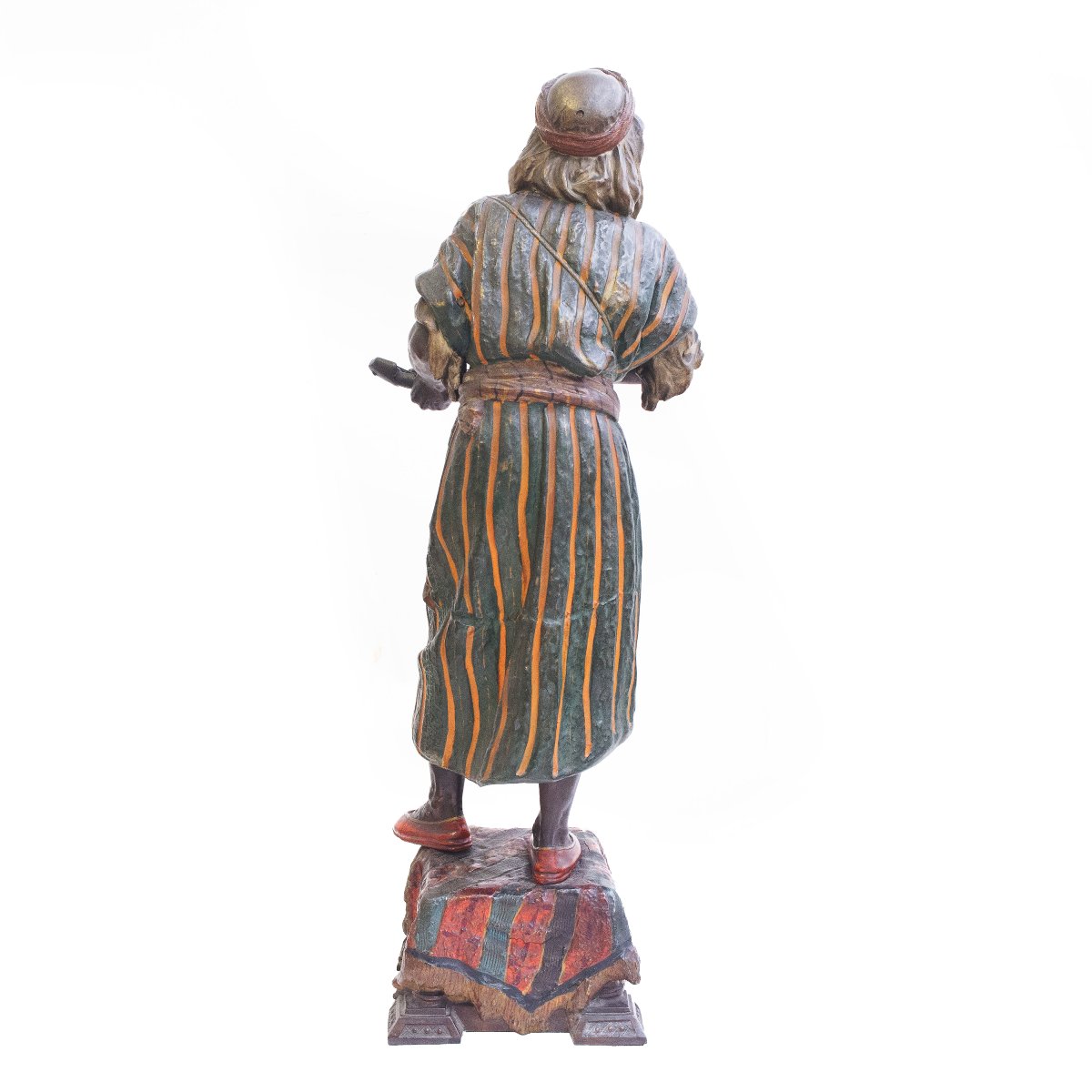 Sculpture en métal polychrome, « Musicien », XIXe siècle-photo-3