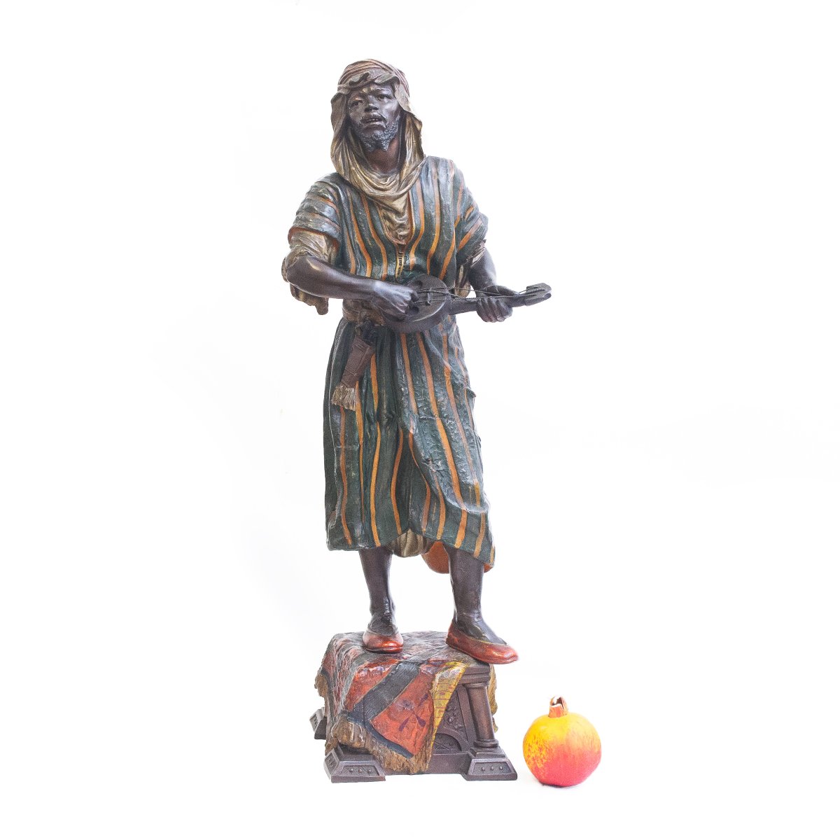 Sculpture en métal polychrome, « Musicien », XIXe siècle-photo-4
