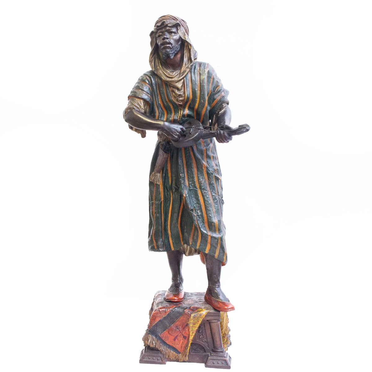 Sculpture en métal polychrome, « Musicien », XIXe siècle-photo-1