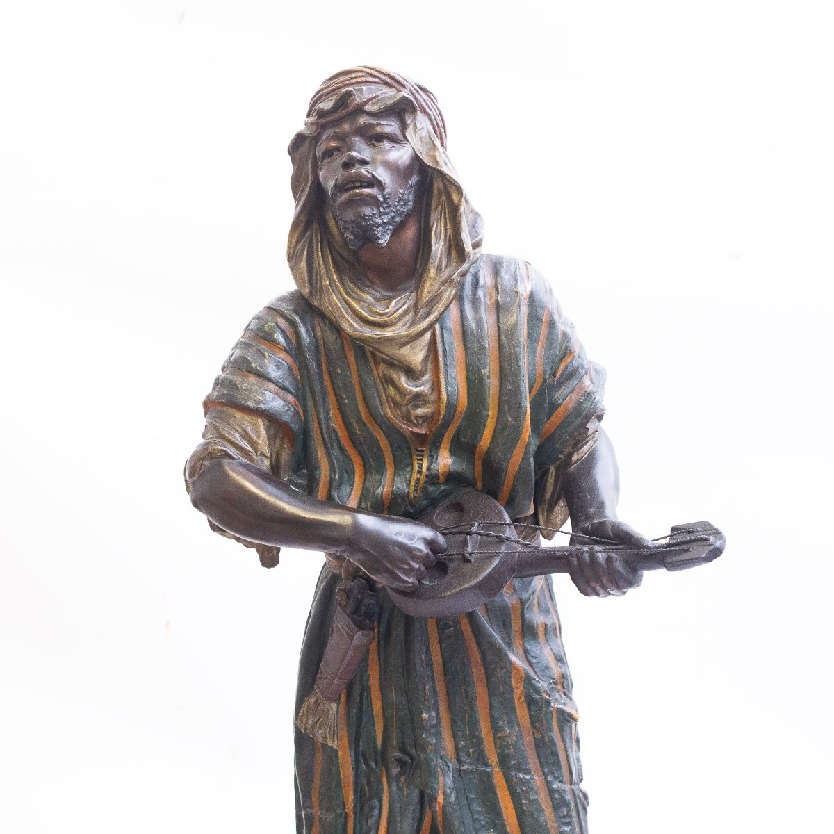 Sculpture en métal polychrome, « Musicien », XIXe siècle-photo-2