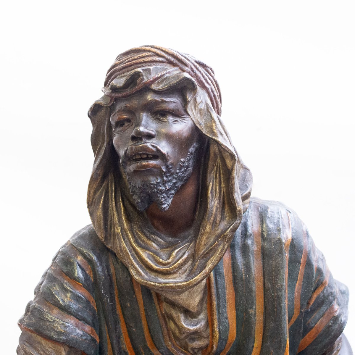 Sculpture en métal polychrome, « Musicien », XIXe siècle-photo-3