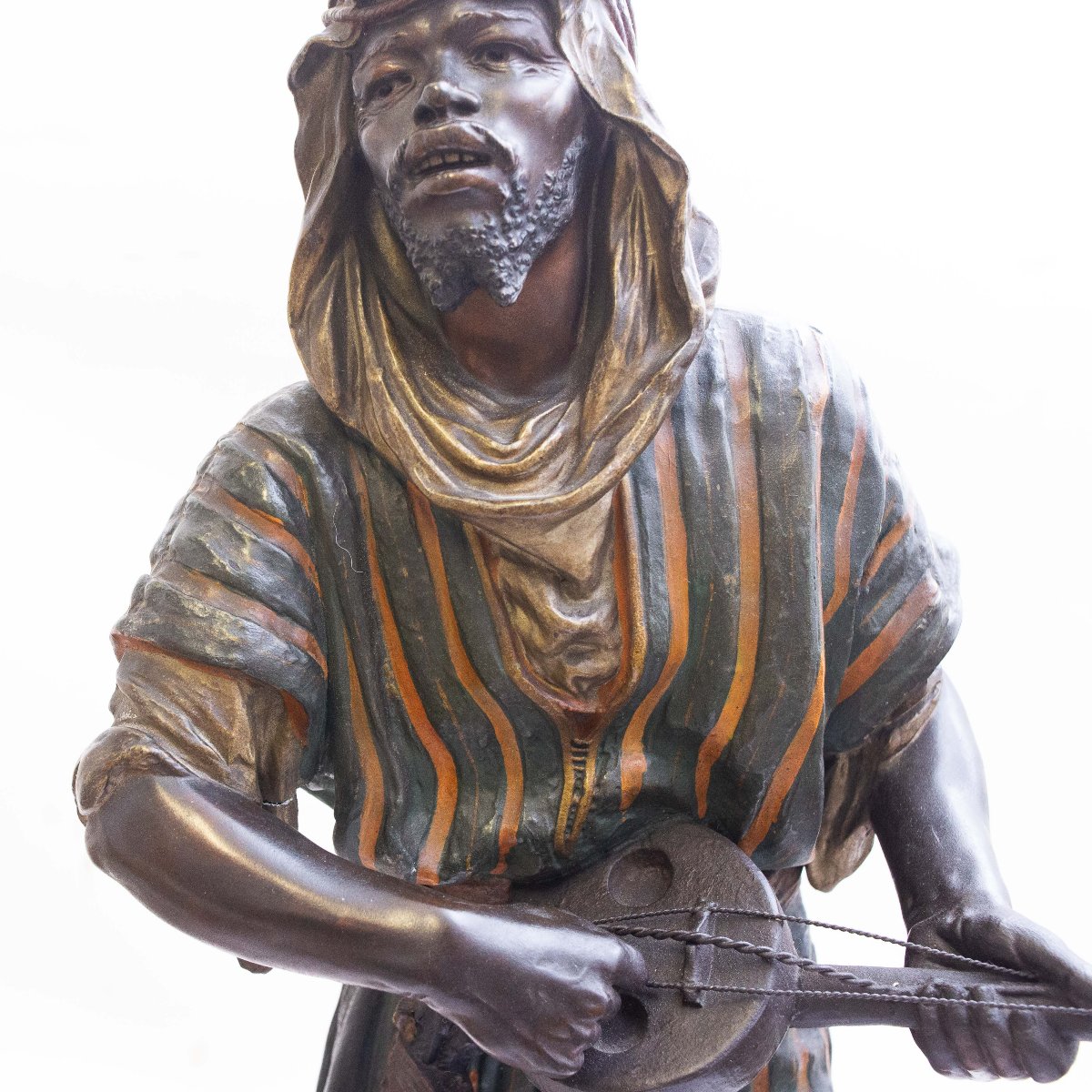Sculpture en métal polychrome, « Musicien », XIXe siècle-photo-4