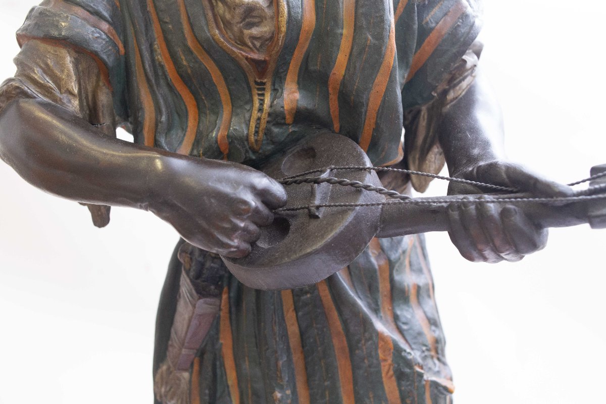 Sculpture en métal polychrome, « Musicien », XIXe siècle-photo-6