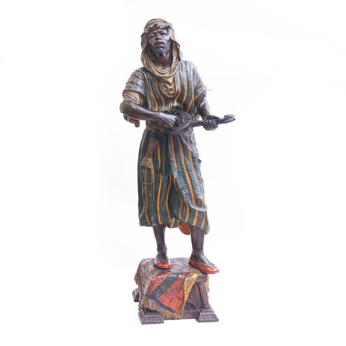 Sculpture en métal polychrome, « Musicien », XIXe siècle