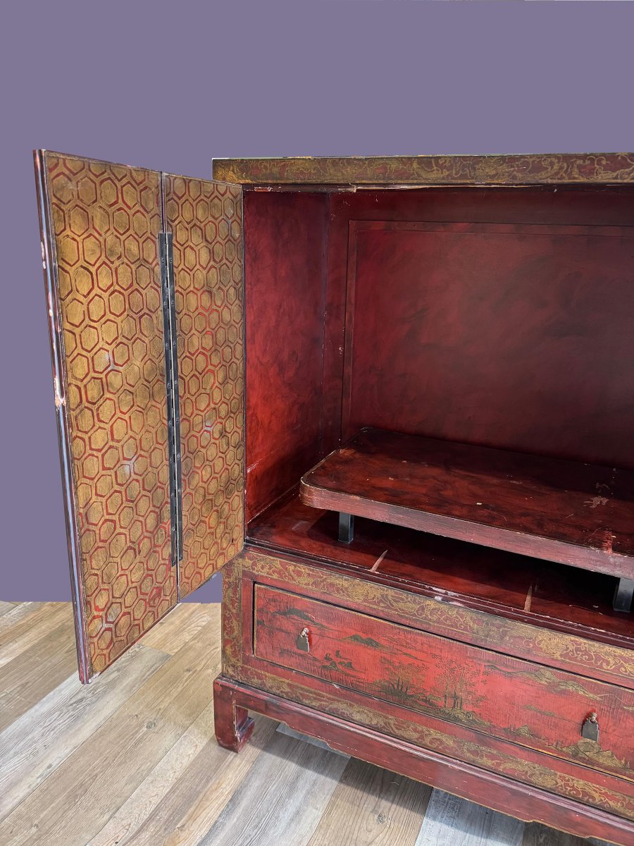 Two-door Wardrobe, Origin: China, Lacquered Wood – Mid-20th Century-photo-3