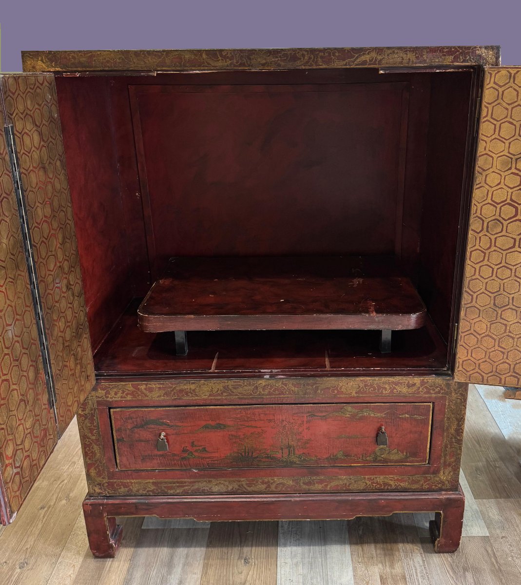 Two-door Wardrobe, Origin: China, Lacquered Wood – Mid-20th Century-photo-8