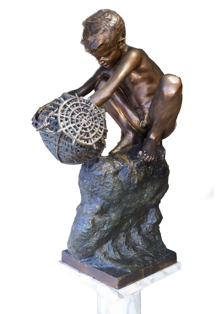 Achille d'Orsi, “a Posillipo,” Bronze, Marble Base, Signed, Late 19th Century-photo-2