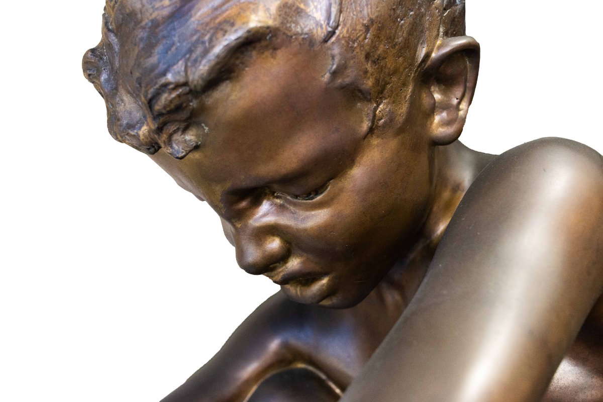 Achille d'Orsi, “a Posillipo,” Bronze, Marble Base, Signed, Late 19th Century-photo-3