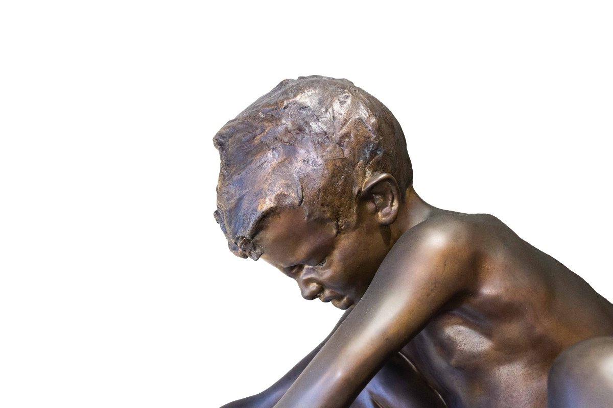 Achille d'Orsi, “a Posillipo,” Bronze, Marble Base, Signed, Late 19th Century-photo-3