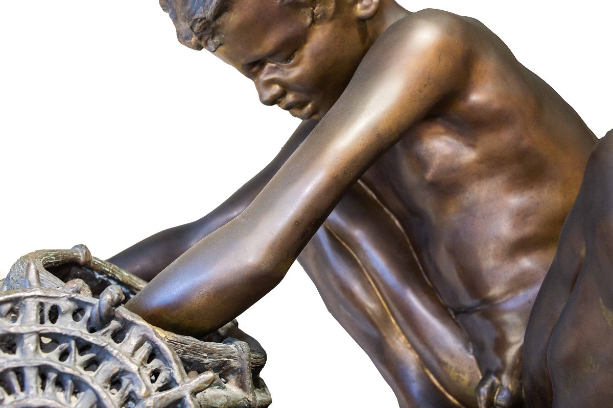 Achille d'Orsi, “a Posillipo,” Bronze, Marble Base, Signed, Late 19th Century-photo-4