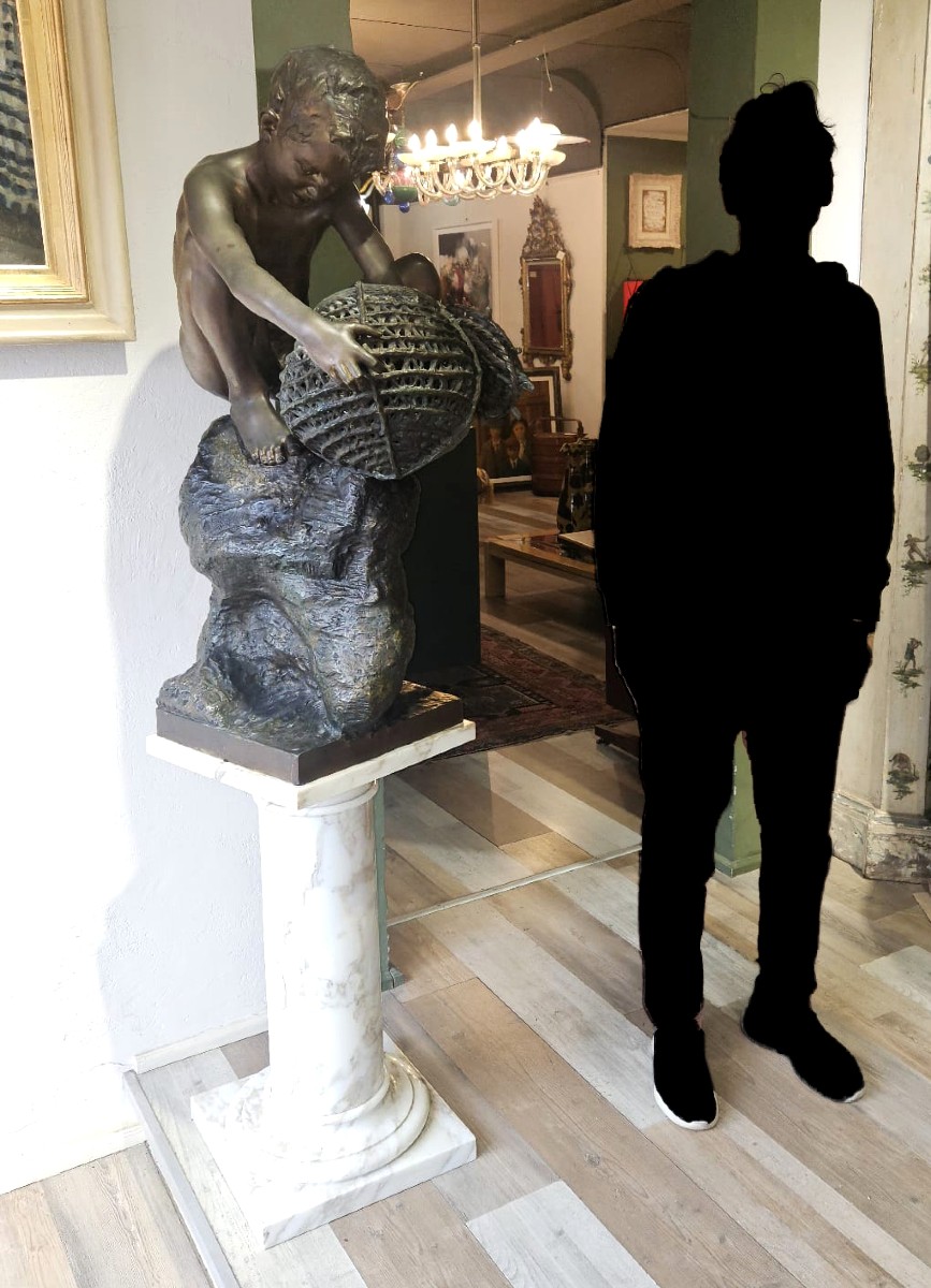 Achille d'Orsi, “a Posillipo,” Bronze, Marble Base, Signed, Late 19th Century-photo-6