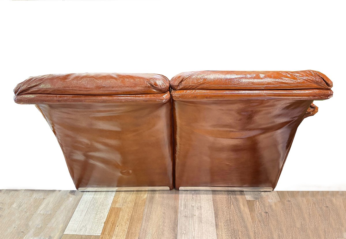 Pair Of Leather Sofas, Saporiti Italia, 1970s-photo-3