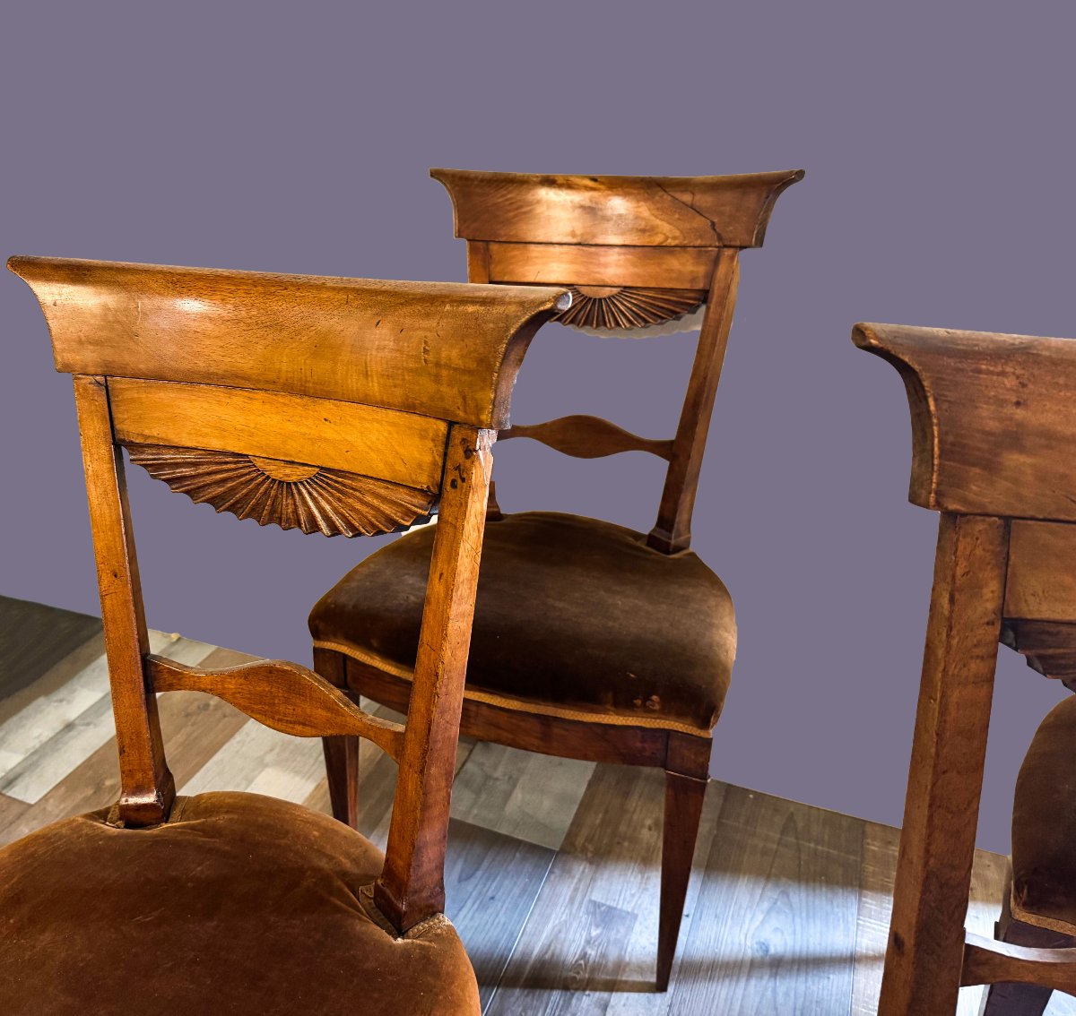 Lot de 4 chaises en noyer, style Directoire, fin du XVIIIe siècle-photo-4