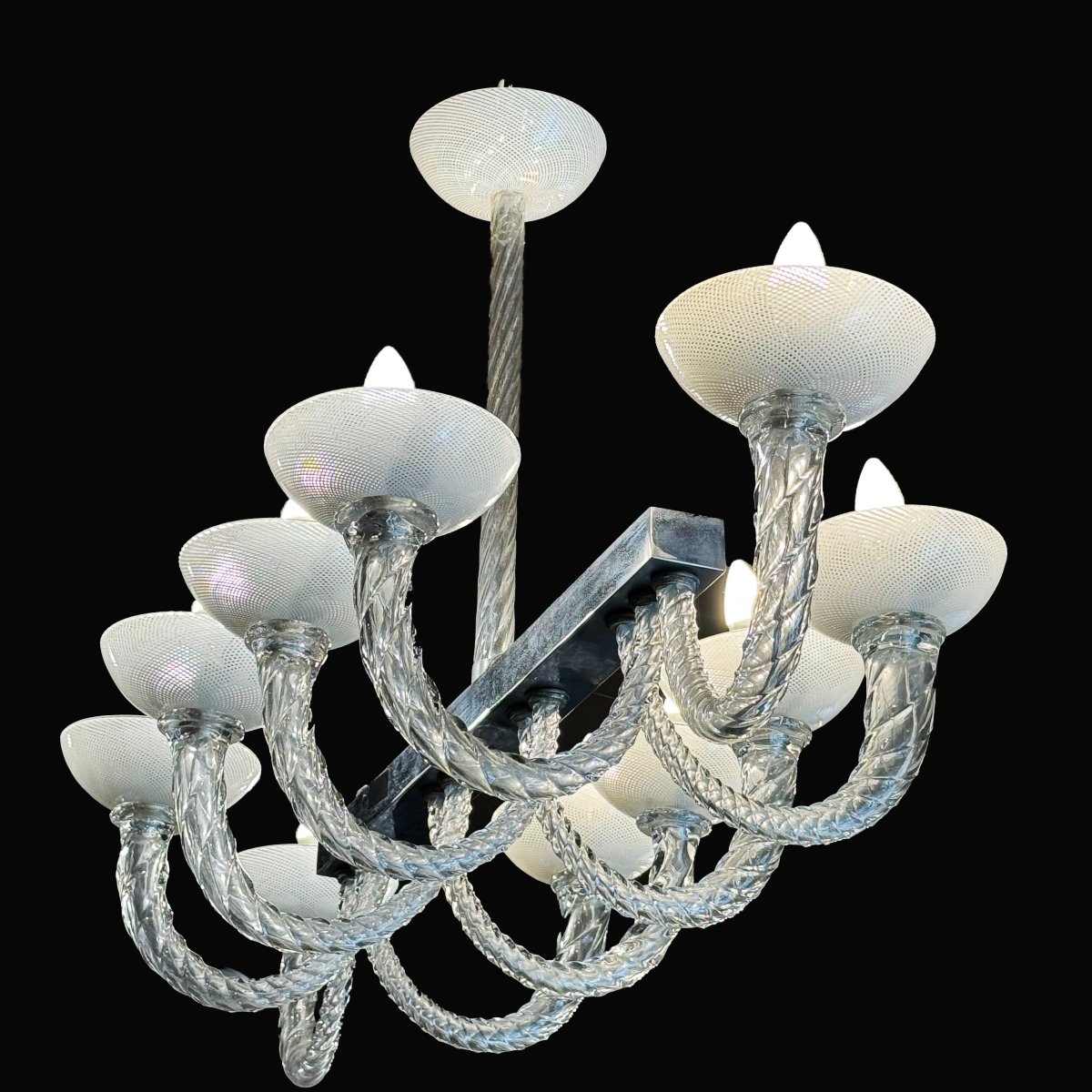 Lustre Venini en verre de Murano, années 50-photo-5