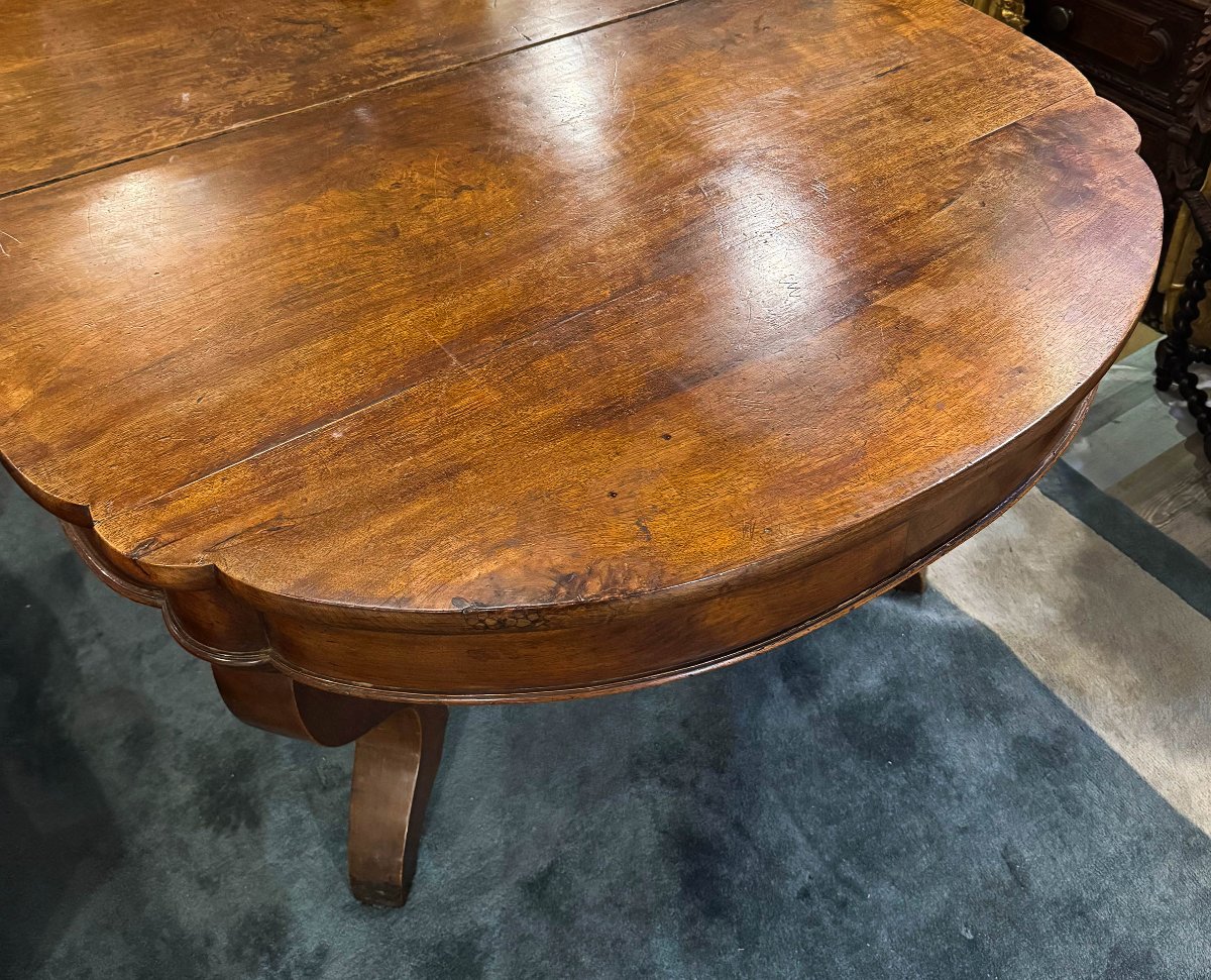 Extendable Piedmontese Basket Table In Walnut, 19th Century-photo-2
