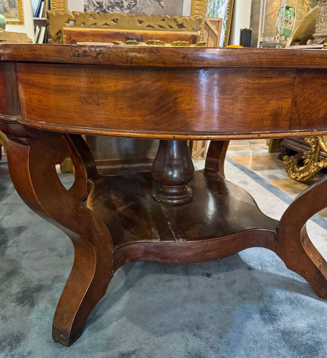 Extendable Piedmontese Basket Table In Walnut, 19th Century-photo-1