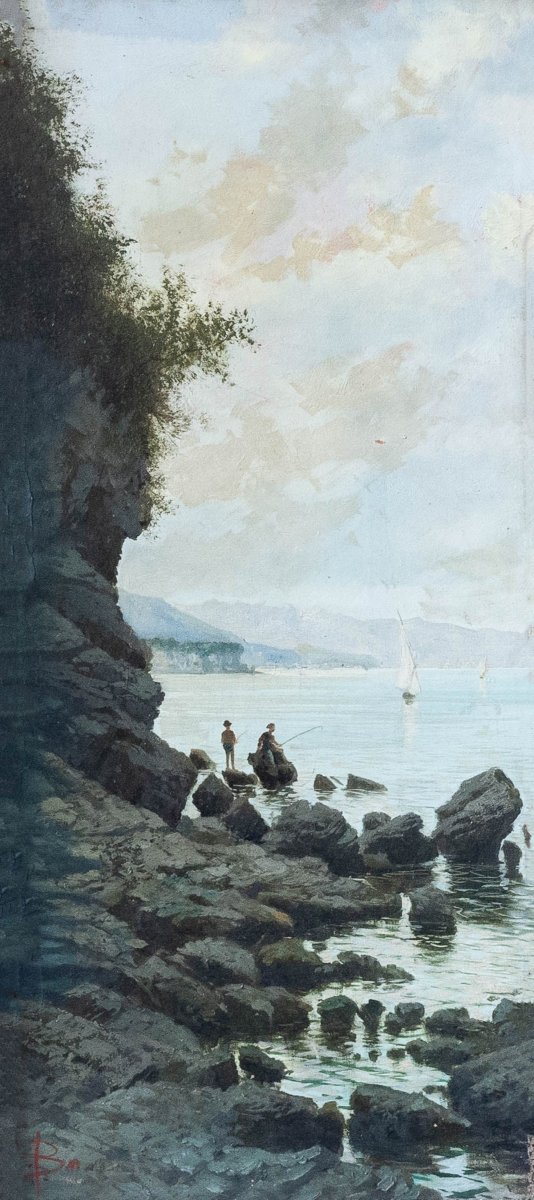 Giacinto Bo, « Vedute Naturali », huile sur carton, XIXe siècle-photo-2