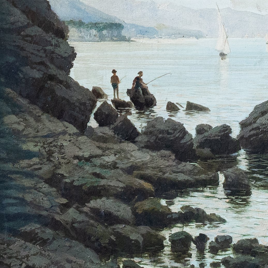 Giacinto Bo, « Vedute Naturali », huile sur carton, XIXe siècle-photo-1