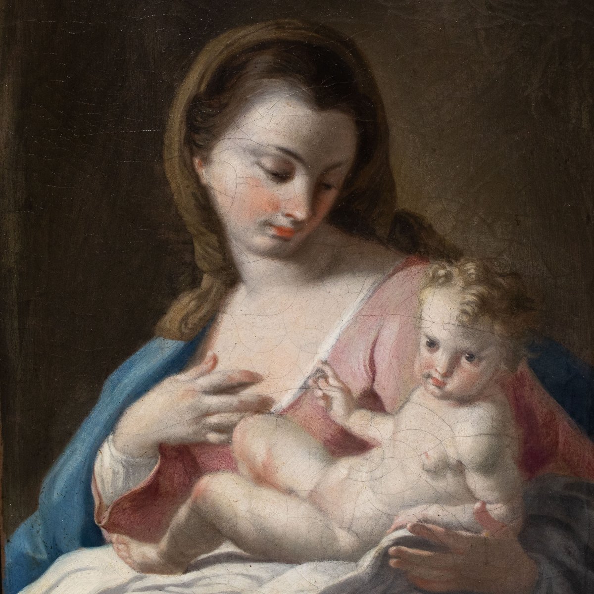 Francesco De Mura, “madonna With Child,” Oil On Canvas, 18th Century-photo-2