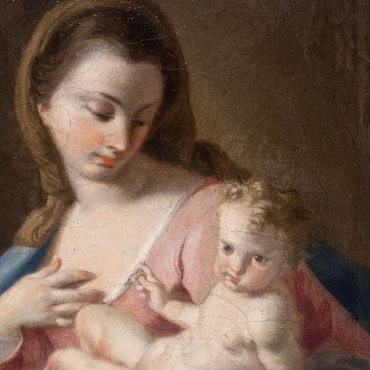 Francesco De Mura, “madonna With Child,” Oil On Canvas, 18th Century-photo-4