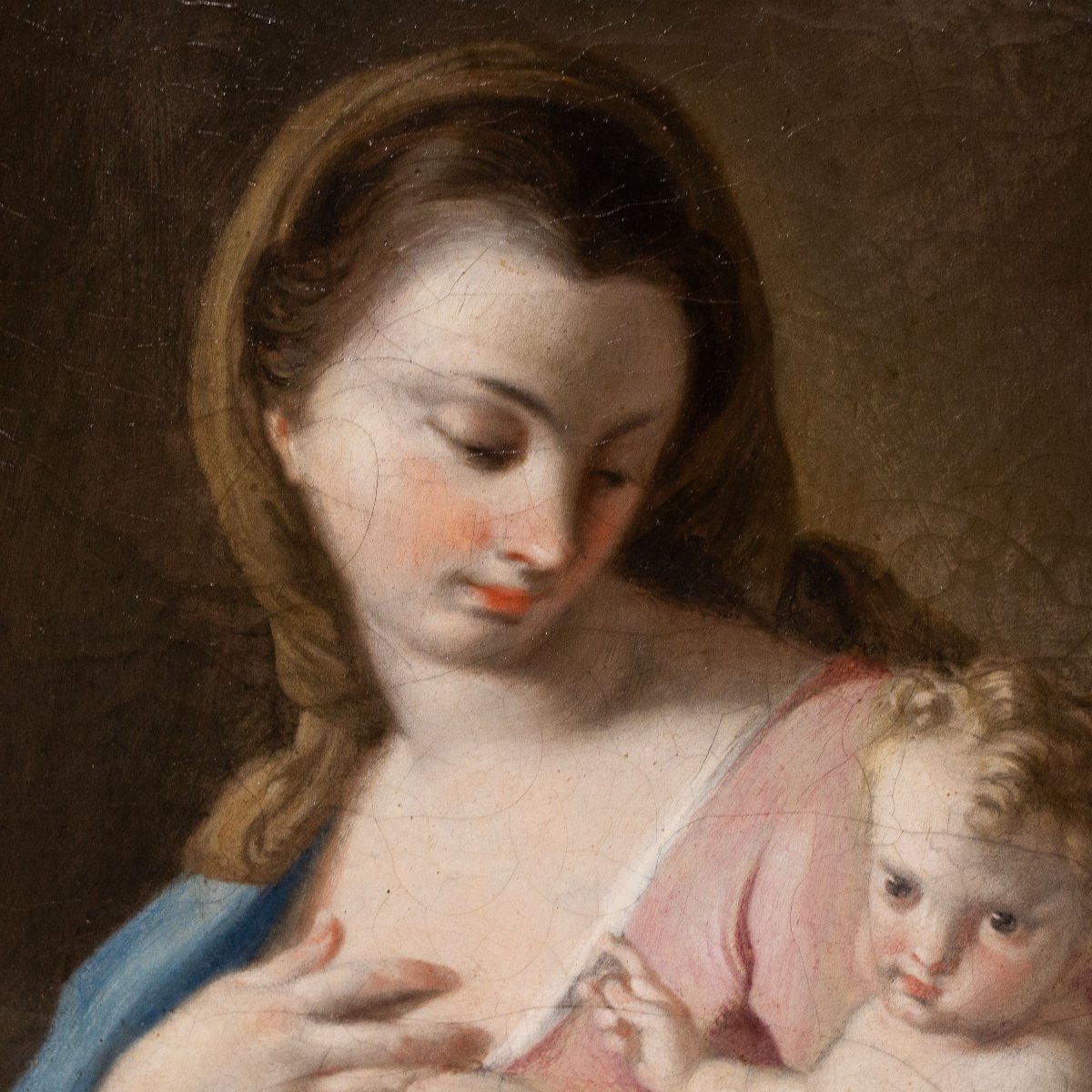 Francesco De Mura, “madonna With Child,” Oil On Canvas, 18th Century-photo-5