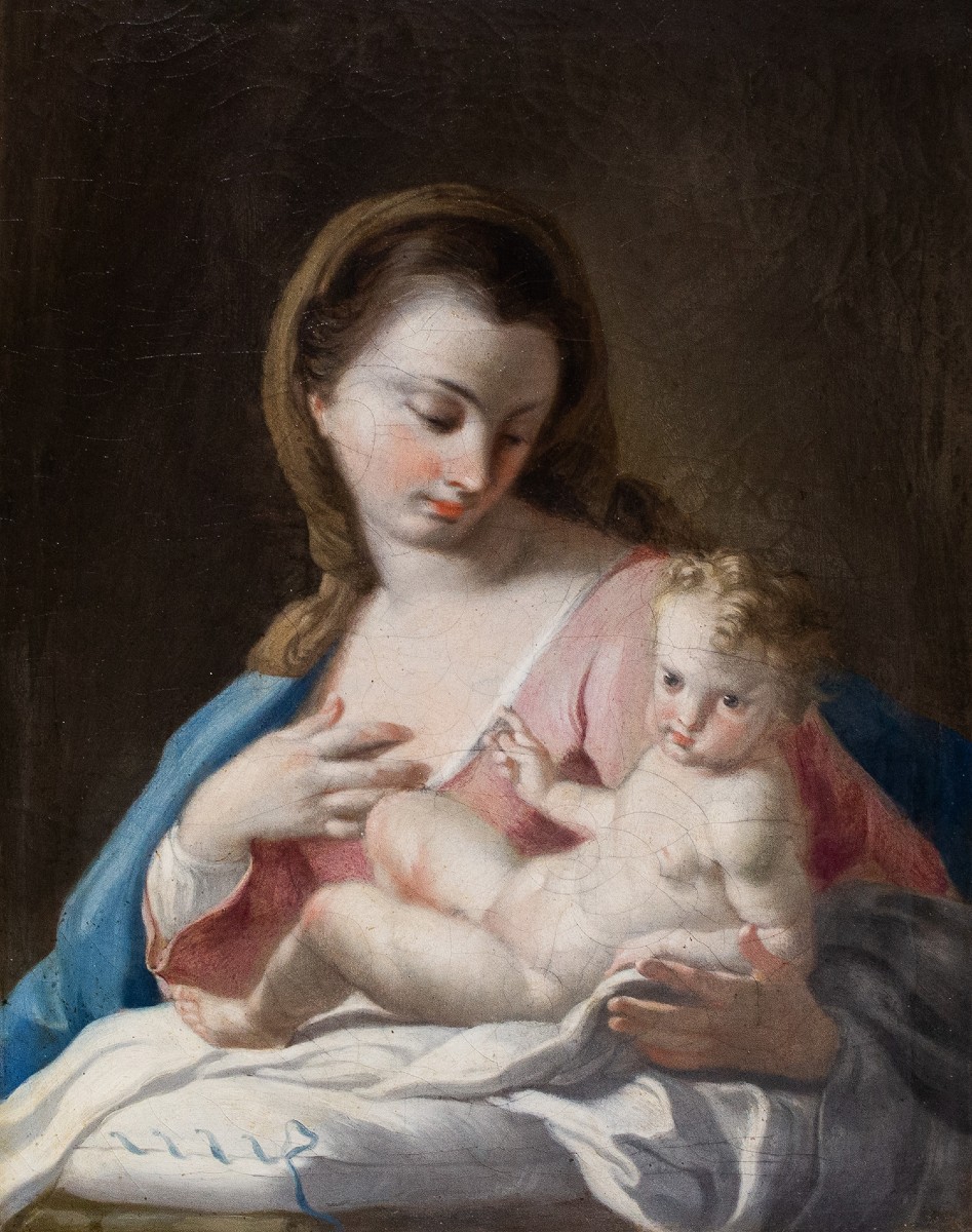 Francesco De Mura, “madonna With Child,” Oil On Canvas, 18th Century
