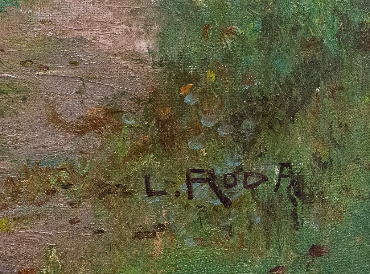 Leonardo Roda, « Nomadi », huile sur toile, signée, début du XXe siècle -photo-4