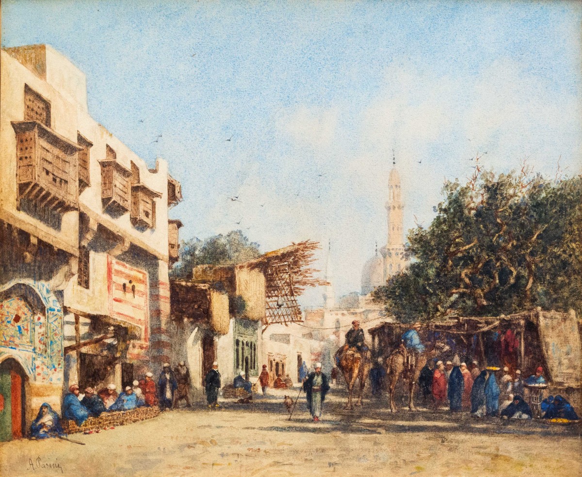 Alberto Pasini, « Le Caire », aquarelle sur papier, XIXe siècle  