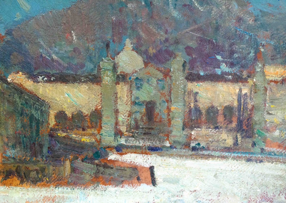 Alessandro Lupo, “oropa,” Oil On Cardboard, 20th Century-photo-2