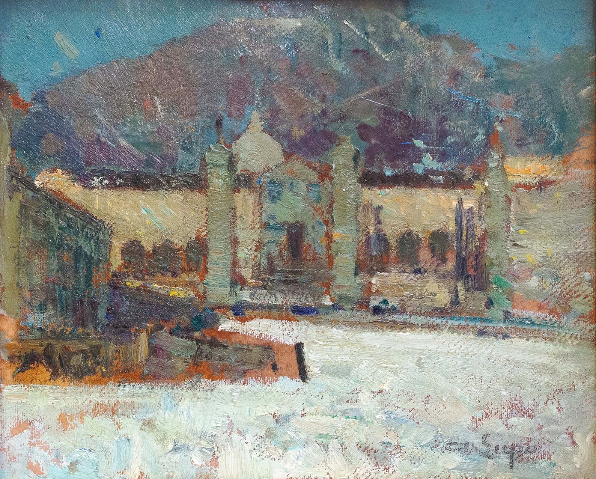 Alessandro Lupo, “oropa,” Oil On Cardboard, 20th Century