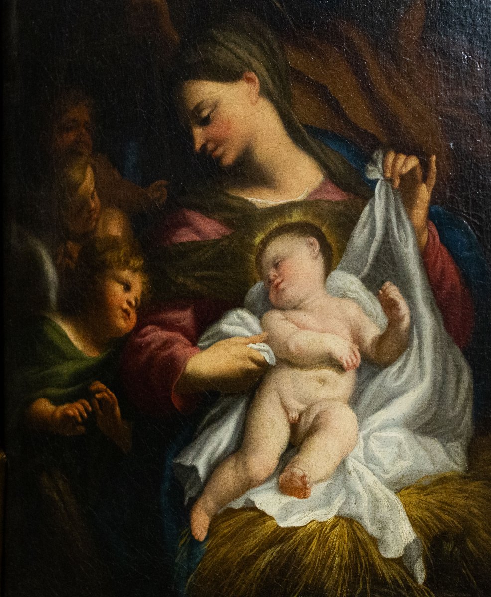 Domenico Piola, “holy Family,” Oil On Canvas, 17th Century-photo-3