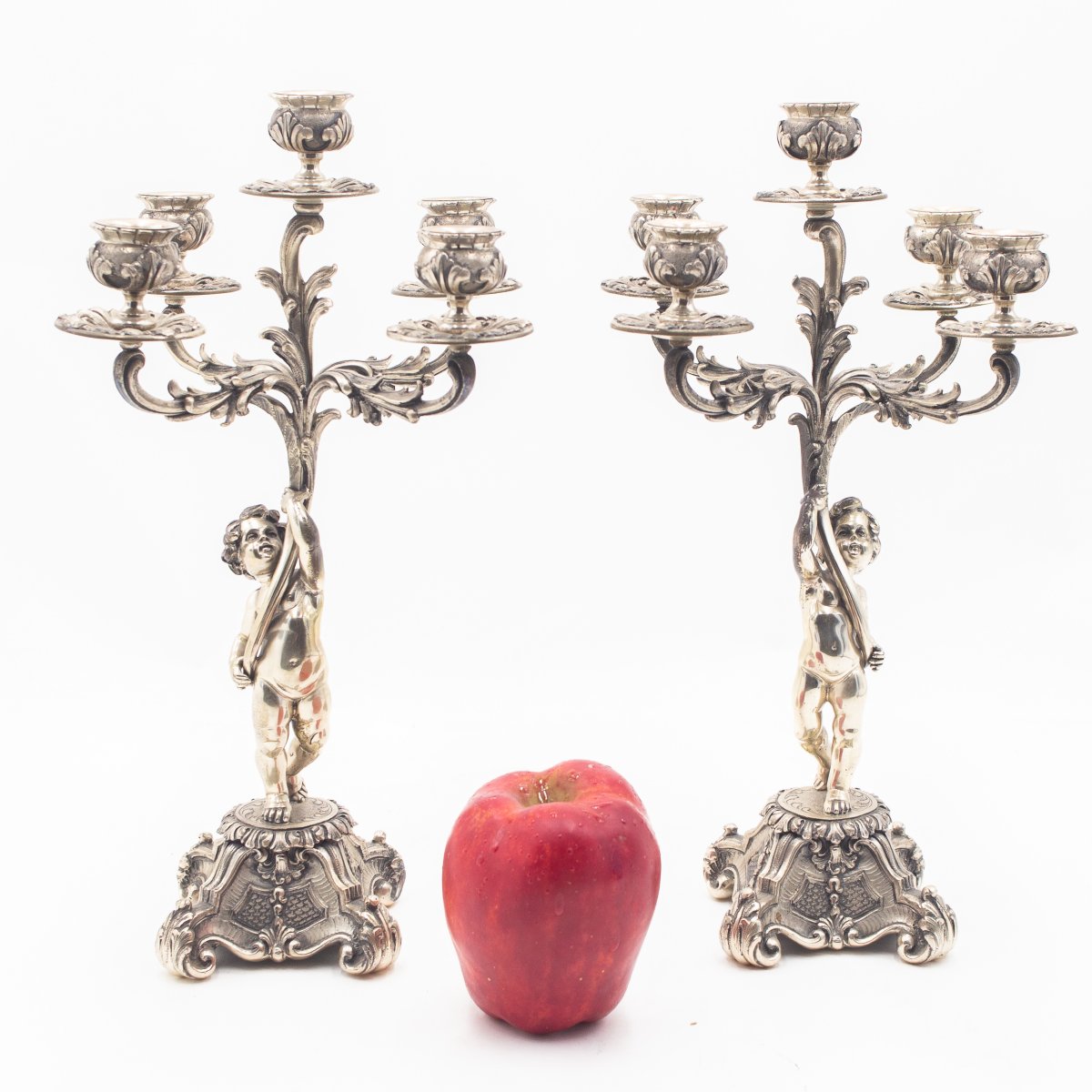 Pair Of Baroque-style Candlesticks, 19th-century Silver, Early 20th Century-photo-2