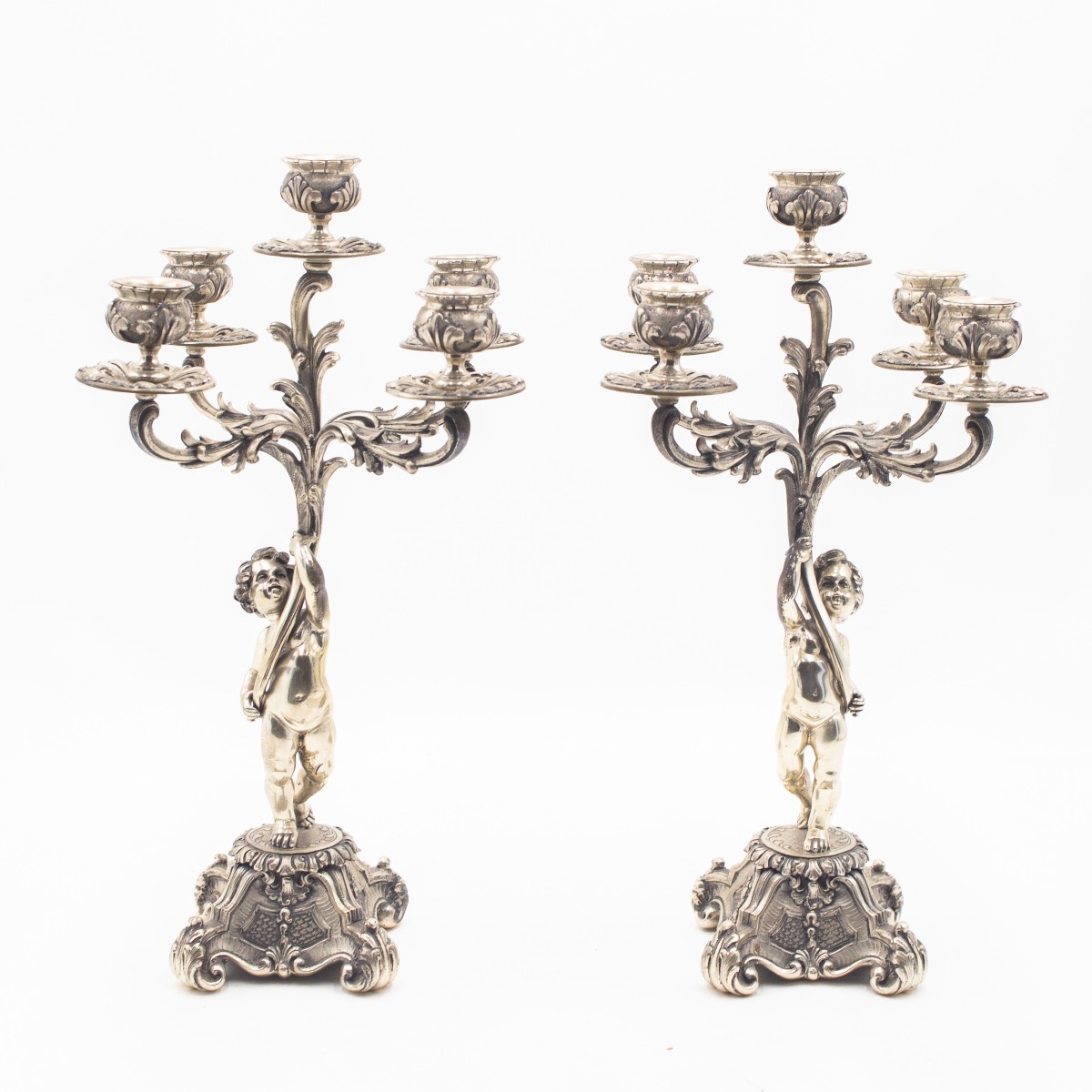 Pair Of Baroque-style Candlesticks, 19th-century Silver, Early 20th Century