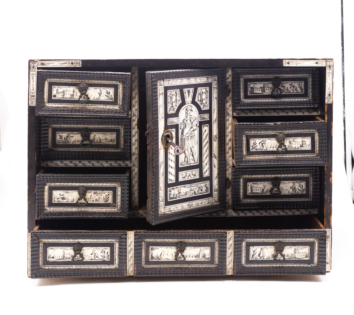 Monnayeur en bois noirci et incrustations en os, époque XIXe siècle -photo-6