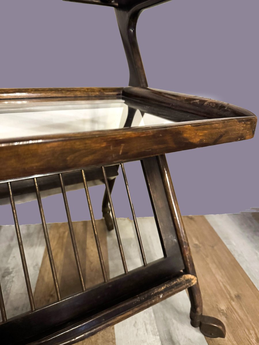 Ico Parisi, chariot en bois, laiton et verre, années 50-photo-5