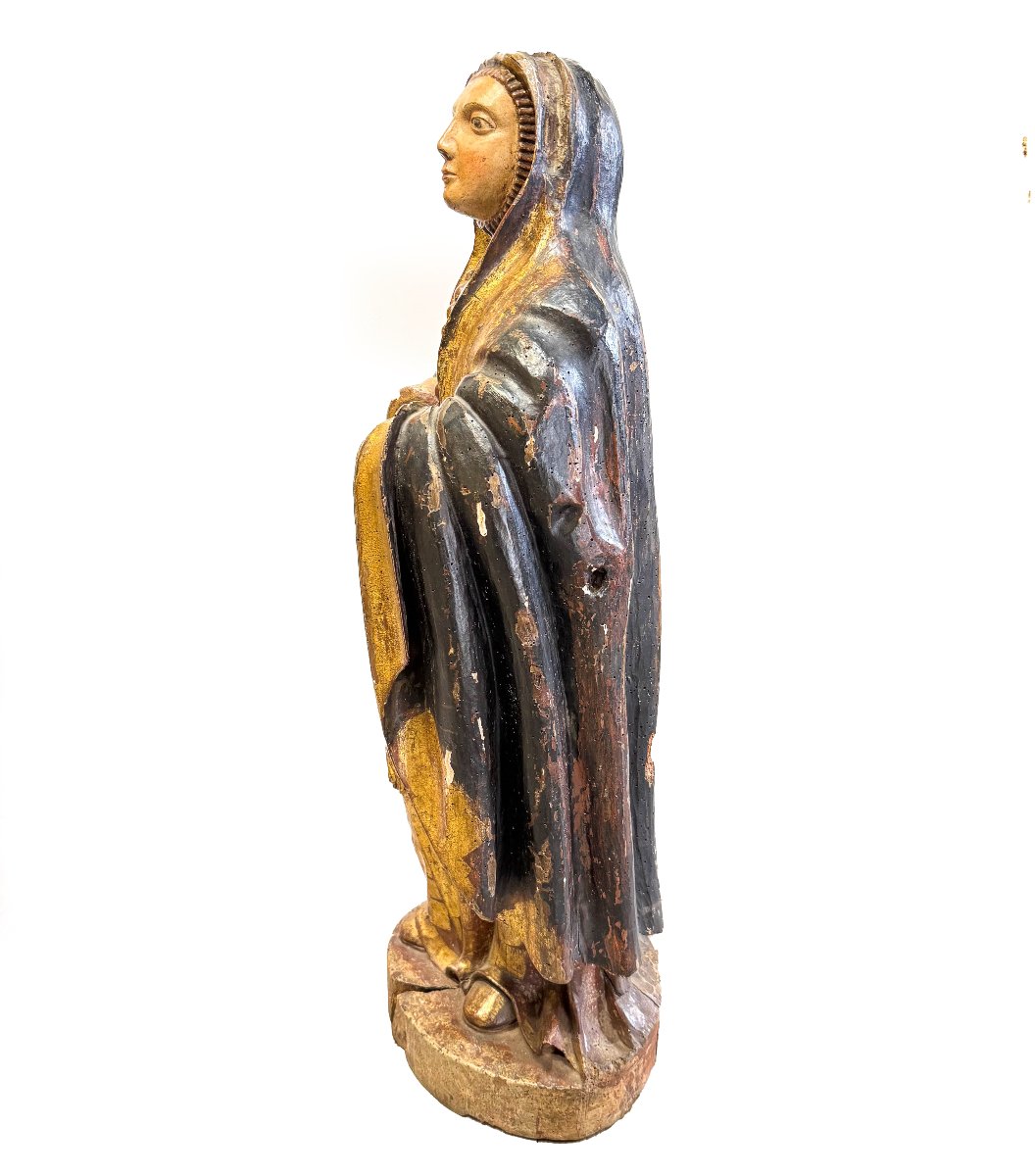 « Sainte en prière », sculpture en bois polychrome, XVIIe siècle-photo-3