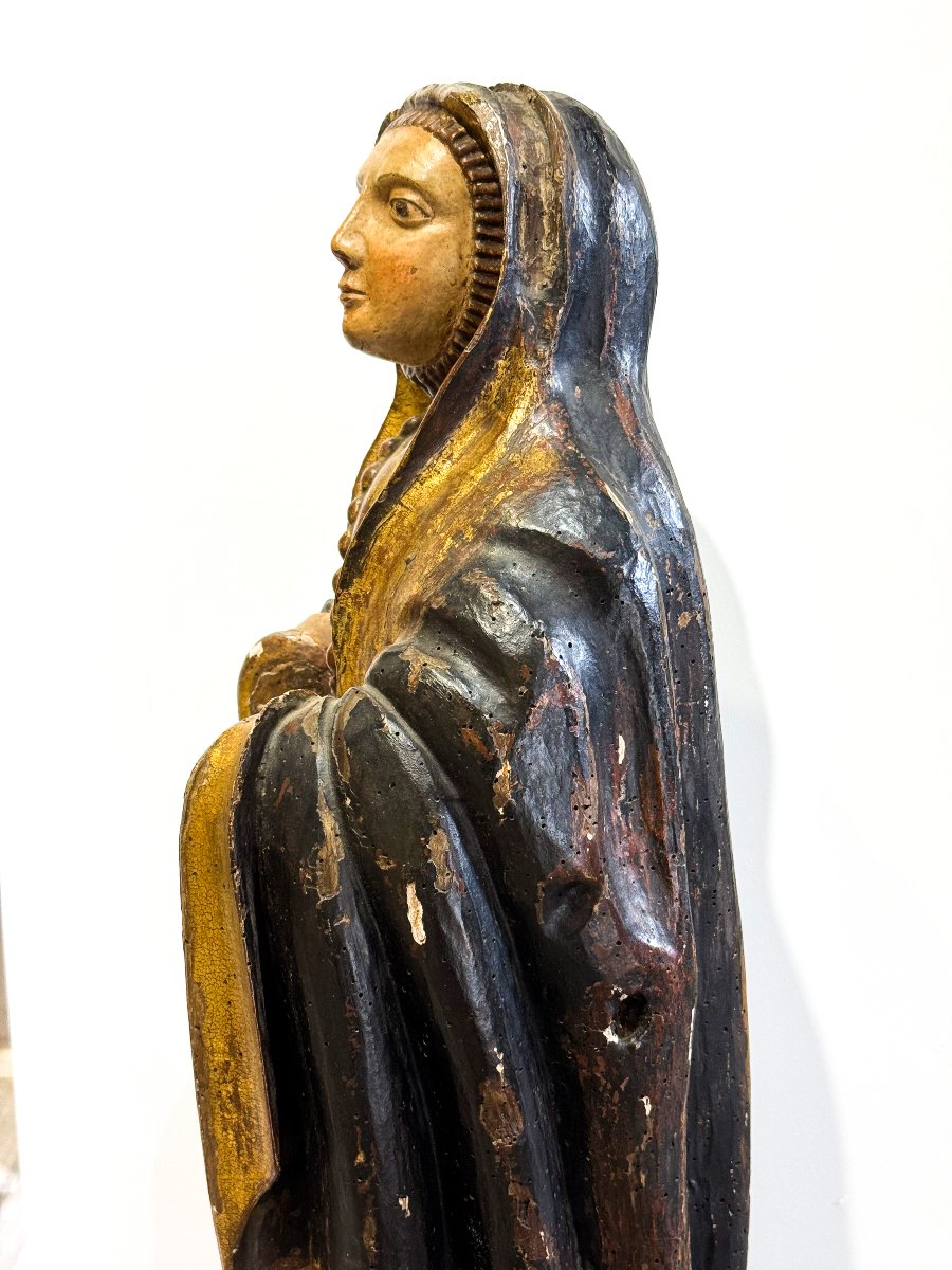 « Sainte en prière », sculpture en bois polychrome, XVIIe siècle-photo-4